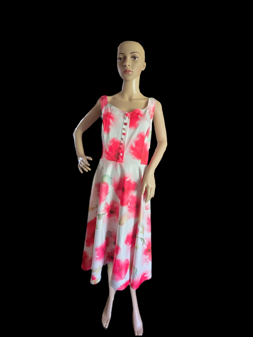 Floral Midi Dress with Pink Watercolor Print - Picture 9 of 9